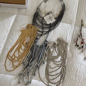 Mixed Metal Fringe Necklace Set - Gold, Silver, Gray